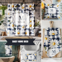 Navy Gingham Daisy Monogram Decor