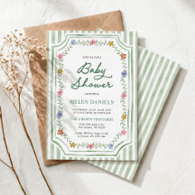 Green Striped Floral Baby Shower Collection