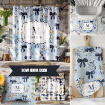 Elegant Blue Bow Floral Monogram