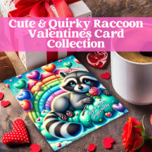 Cute & Quirky Raccoon Valentines Card Collection