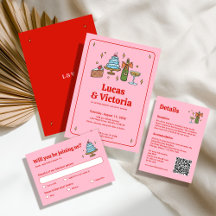 Bold Pink and Red Hand Drawn Whimsical Wedding