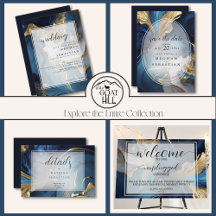 WEDDING - Liquid Gold and Navy Blue Marble