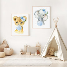 Blue Bubble Gum, Jungle Animals Nursery Prints