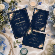 Elegant Navy Corner Floral Wedding