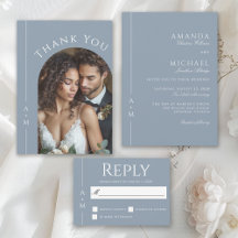 Simple Dusty Blue Classic Elegant Monogram Wedding