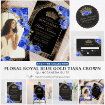 Elegant Glam Black Blue Gold Elegant Quinceanera