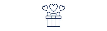 Illustration d'un paquet cadeau emballé, surmonté de cœurs, représentant la « garantie 100 % satisfaction » de Zazzle.