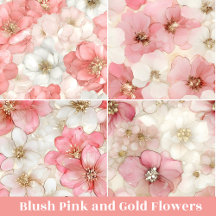 Watercolor Blush pink and Gold Floral Gift Wrap
