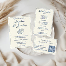 Elegant Minimalist Blue Tropical Leaf Wedding