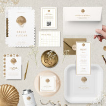 Gold Seashell & Pearls Coastal Wedding Suite