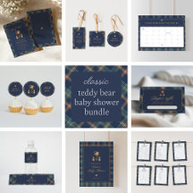 Preppy Navy Plaid Teddy Bear Girl Baby Shower 