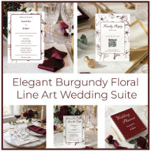 Elegant Burgundy Floral Line Art Wedding Suite