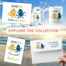 Cute Navy and Gold Octopus Pun Wedding Supplies