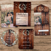 Rustic leaves on wood string of lights wedding
