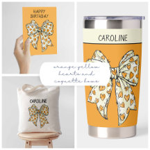 Whimsical Orange-Yellow Hearts and Coquette Bows