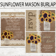 Rustic Sunflower Burlap Mason Jar