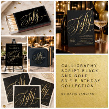 Calligraphy Script Black and Gold 50th Birthday