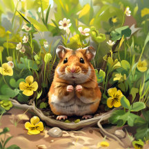 Golden Syrian Hamster In A Flower Field
