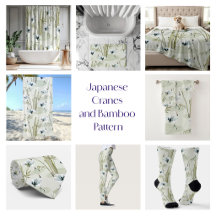 Japanese Cranes and Bamboo Watercolor Pattern