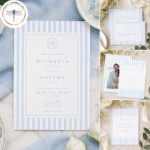 Elegant Classic Blue Stripe Monogram Wedding