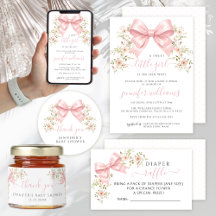Pink Floral Coquette Bow Baby Girl Shower