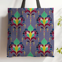 Art Deco Floral Ornament Tote Bags