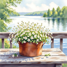 Flowers in Copper pot on Lakehouse Deck