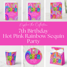 7th Birthday Hot Pink Rainbow Sequin Collection
