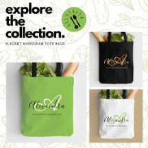 Elegant Monogram Grocery Tote Bags