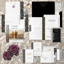 Chic Leaf Pattern Border Wedding Invitation