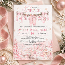 Pink It Takes a Village Christmas Baby Shower Girl