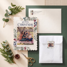 Elegant Winter Greenery Merry Christmas Photo
