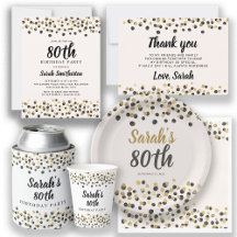 WHITE WITH BLACK AND GOLD CONFETTI BIRTHDAY