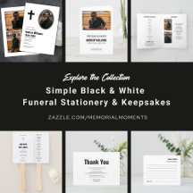 Simple Elegant Black & White Funeral Stationery 