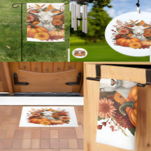 Goat with Autumn Blooms and Pumpkins 