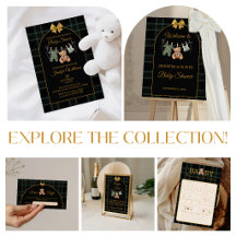 Elegant Plaid Teddy Bear Baby Shower Gold Bow