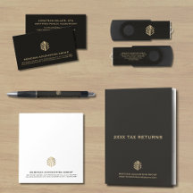 Timeless Black Gold Geometric Logo Office Supplies
