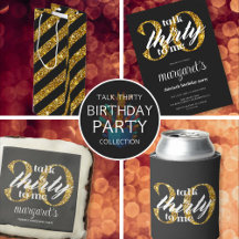 Chic Girly Black Gold Glitter 30th Birthday Suite 