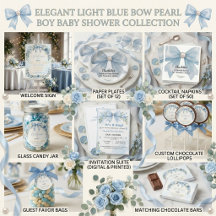 Elegant Light Blue Bow Pearl Boy Baby Shower