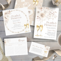 Elegant Pearls and Prosecco Bridal Shower Invites
