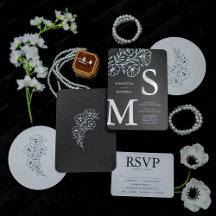Black and White Anemone Wedding Invitation Suite 