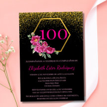 Spanish 100th Birthday Party Invitations for Women