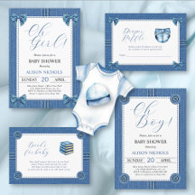 Blue jean with bows or buttons baby shower       