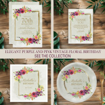 ELEGANT PURPLE PINK VINTAGE FLORAL BIRTHDAY