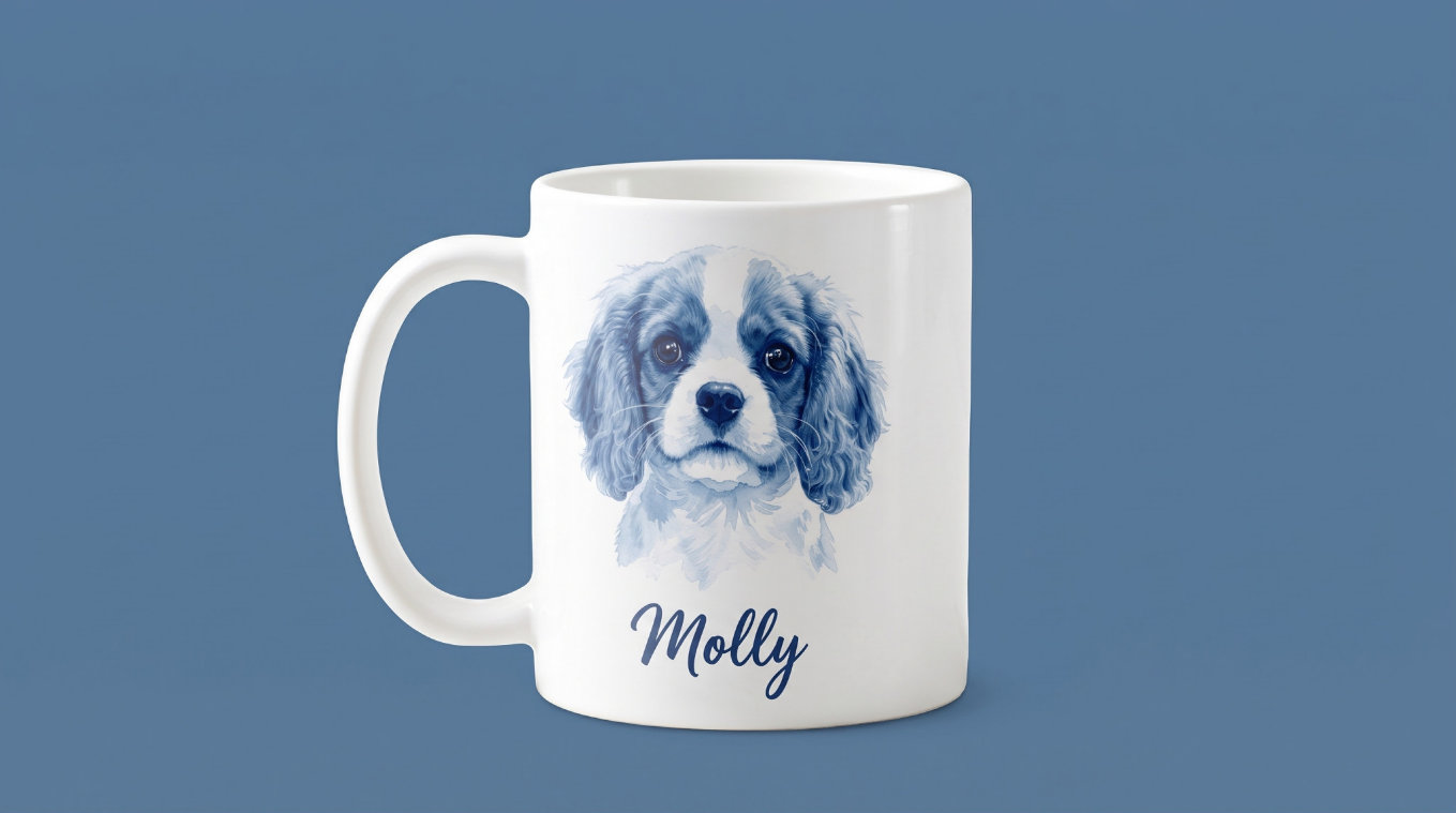 16:9 Mug Backdrop: the personalized mug with your pet's portrait