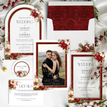 Elegant Christmas Red Damask Floral