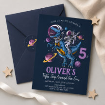 Dinosaur Astronaut Birthday Invitation
