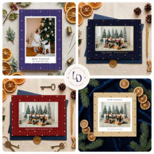 Moon And Stars Elegant Stripes Holiday Cards