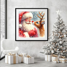 Classic Santa Claus Rudolph Christmas Wall Art 91R