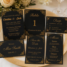 Elegant Black and Gold Classic Wedding Stationery 
